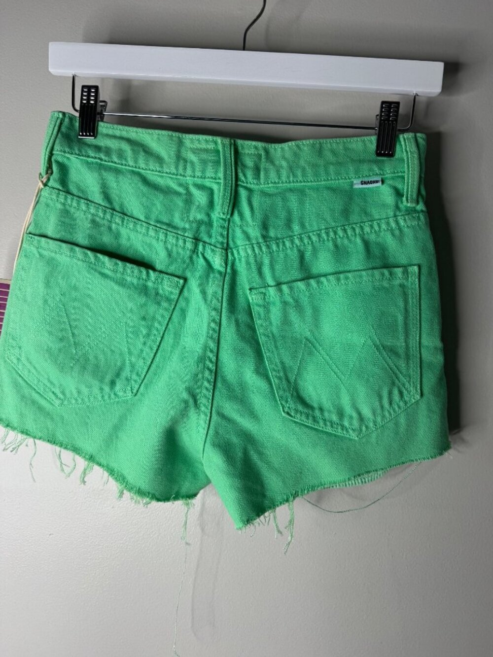 Mother Snacks Green Denim Shorts The Fun Dip Micro Cut High Rise Size 25 NEW - Picture 5 of 7